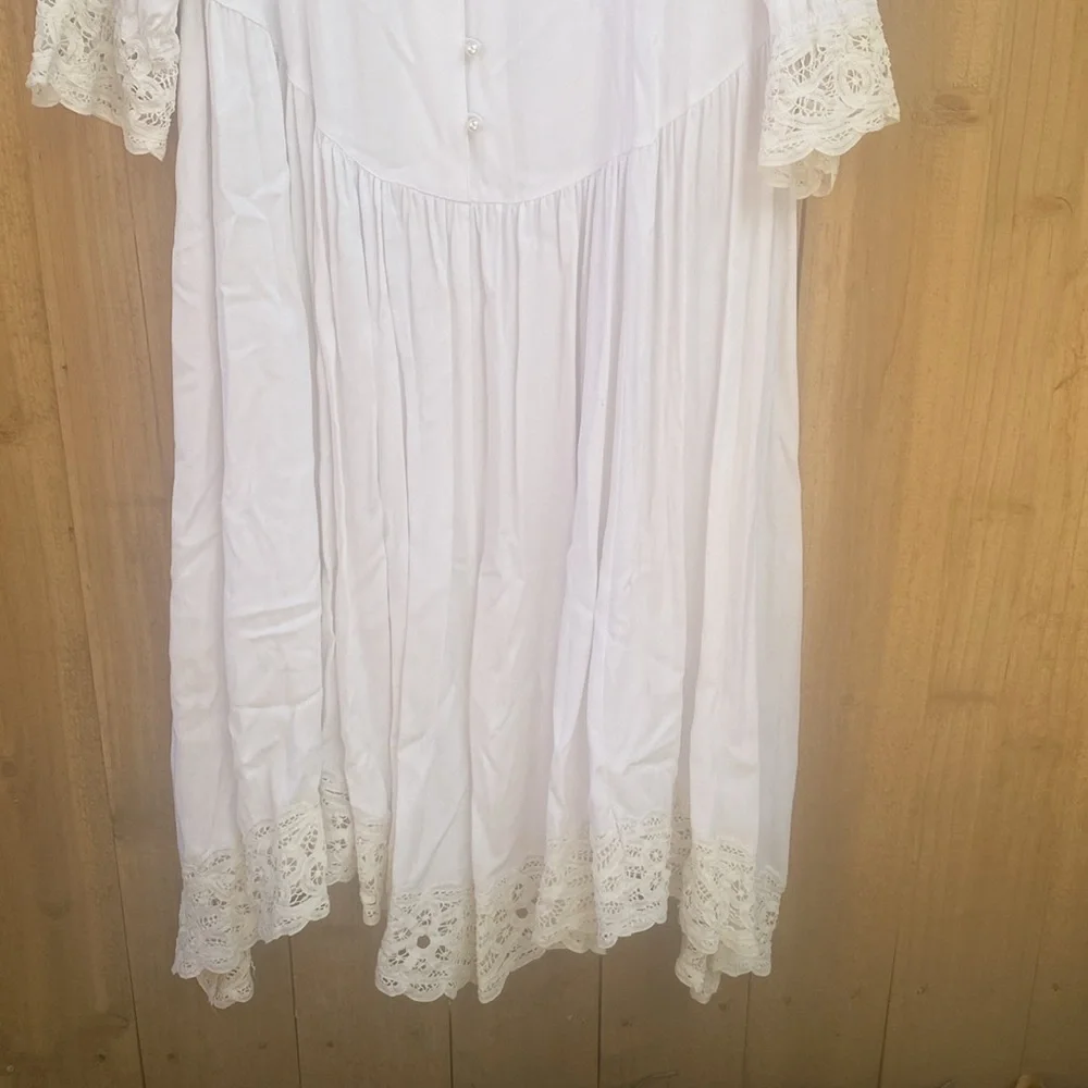 Vintage Plus Size Western Dress White Size 16 Lace Long Sleeve Pearl Button FLAW - Picture 8 of 13